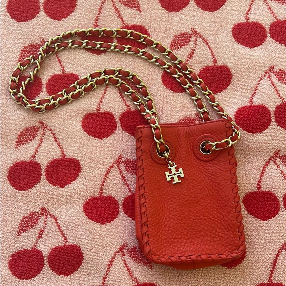 Tory Burch Red leather bag gold chain shoulder crossbody